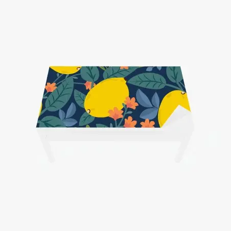 Chapa adhesiva para mesa y escritorio estampado de limones y hojas sobre fondo azul – Pixers®