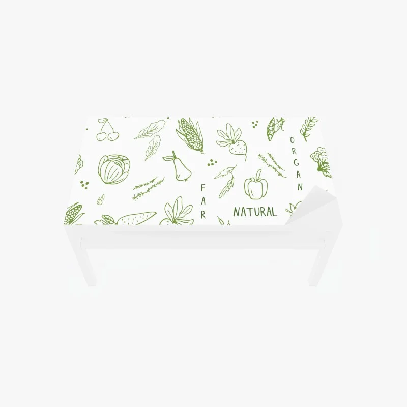 Chapa adhesiva para mesa y escritorio diseño orgánico de frutas y verduras en trazos verdes