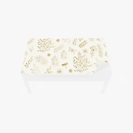 Chapa adhesiva para mesa y escritorio patrón botánico dorado sobre fondo marfil – Pixers®