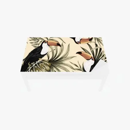 Chapa adhesiva para mesa y escritorio tucanes y hojas tropicales sobre fondo beige – Pixers®