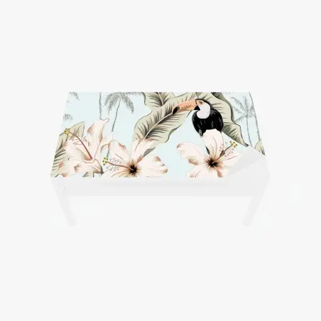 Chapa adhesiva para mesa y escritorio paisaje tropical con tucanes e hibiscos – Pixers®