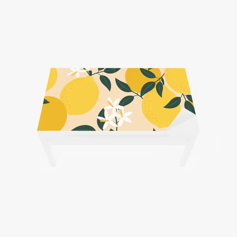 Chapa adhesiva para mesa y escritorio diseño de limones y flores sobre fondo suave