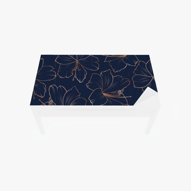 Chapa adhesiva para mesa y escritorio diseño floral noche azul con contornos dorados