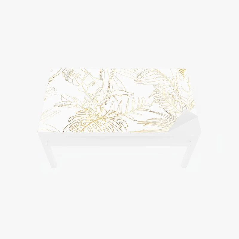 Chapa adhesiva para mesa y escritorio diseño botánico dorado sobre blanco