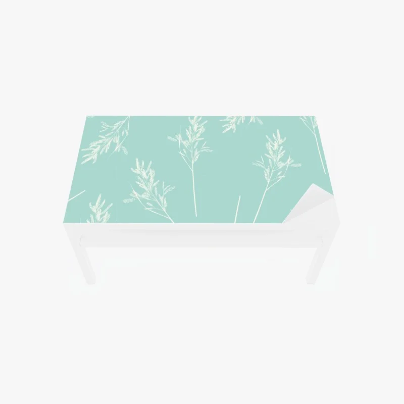 Chapa adhesiva para mesa y escritorio follaje delicado sobre fondo turquesa