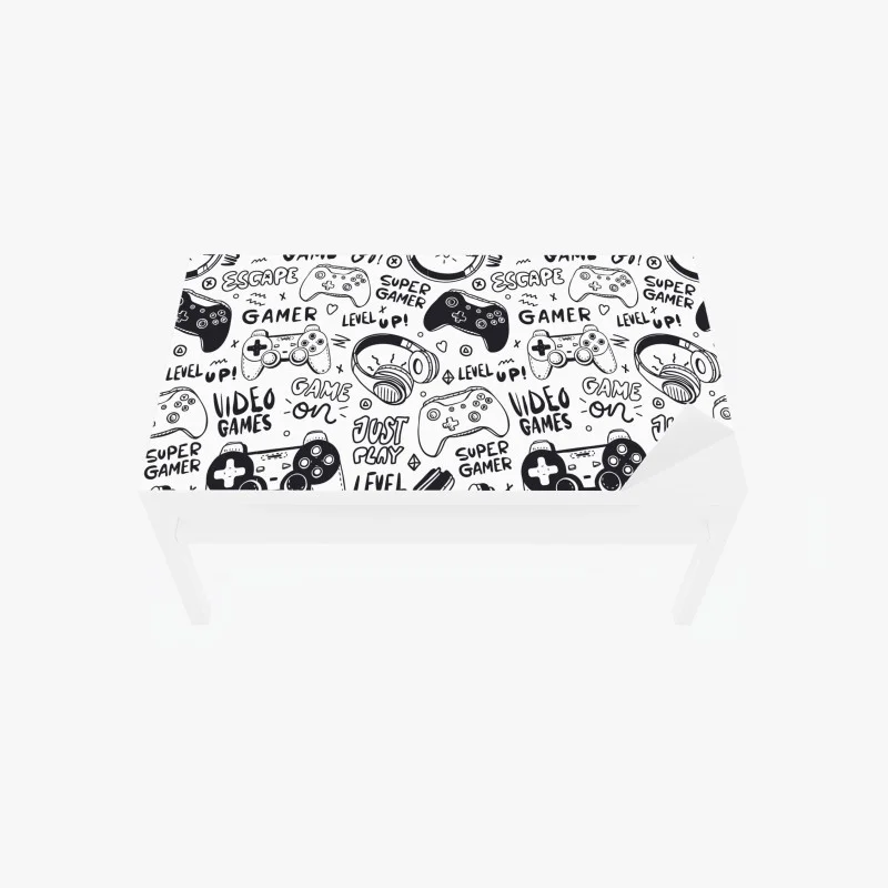 Chapa adhesiva para mesa y escritorio patrón de videojuegos en estilo doodle blanco y negro