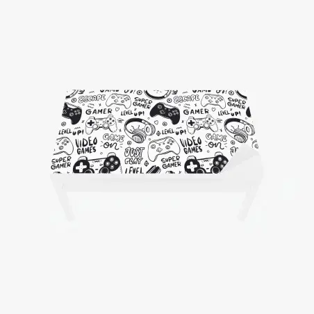 Chapa adhesiva para mesa y escritorio patrón de videojuegos en estilo doodle blanco y negro – Pixers®
