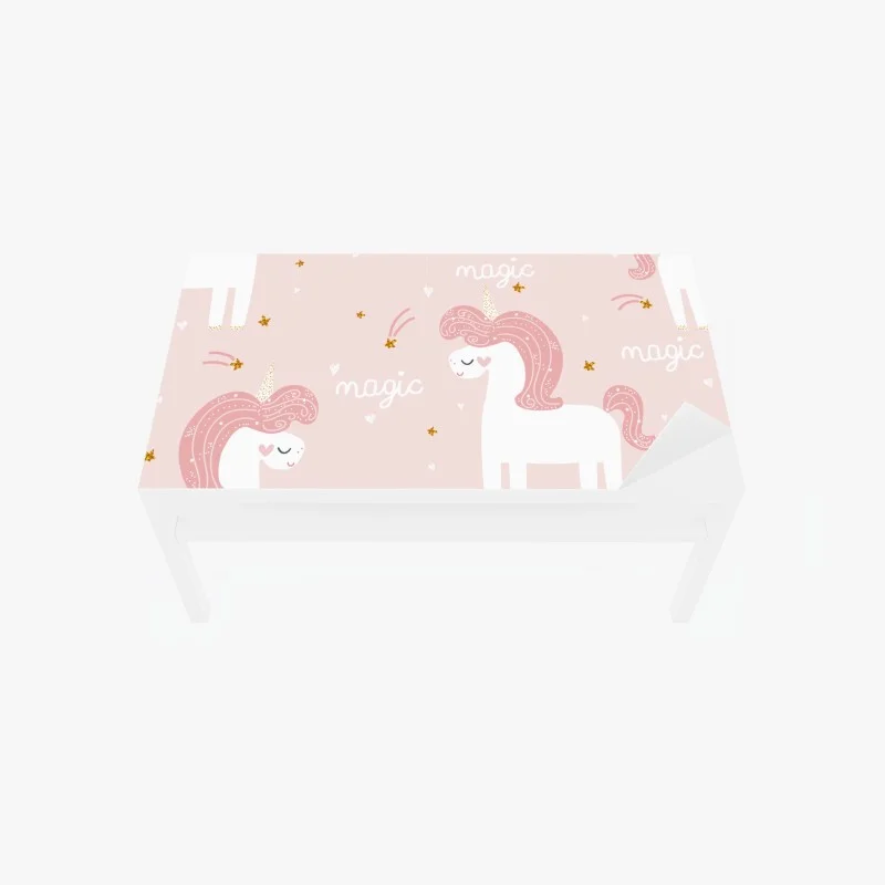 Chapa adhesiva para mesa y escritorio diseño de unicornios rosas y estrellas doradas