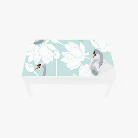 Chapa adhesiva para mesa y escritorio patrón de cisnes y lotos en tonos turquesa – Pixers®