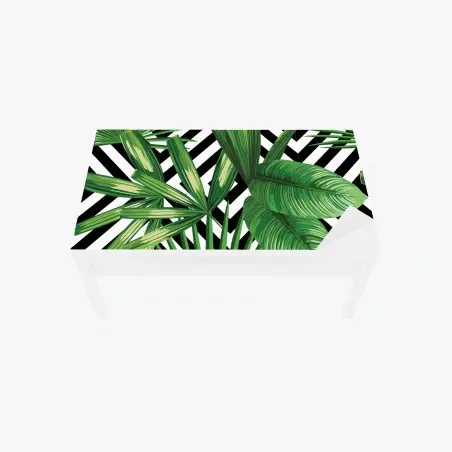 Chapa adhesiva para mesa y escritorio follaje tropical sobre patrón geométrico – Pixers®