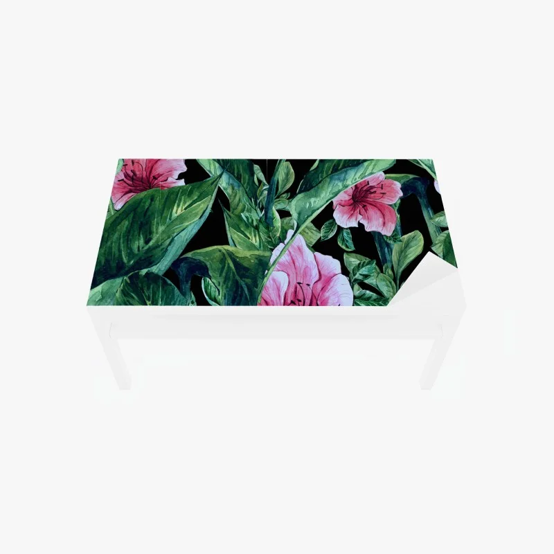Chapa adhesiva para mesa y escritorio jardín tropical en acuarela sobre fondo negro