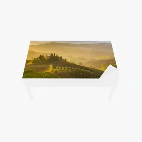 Chapa adhesiva para mesa y escritorio amanecer dorado en Val d'Orcia, Toscana – Pixers®