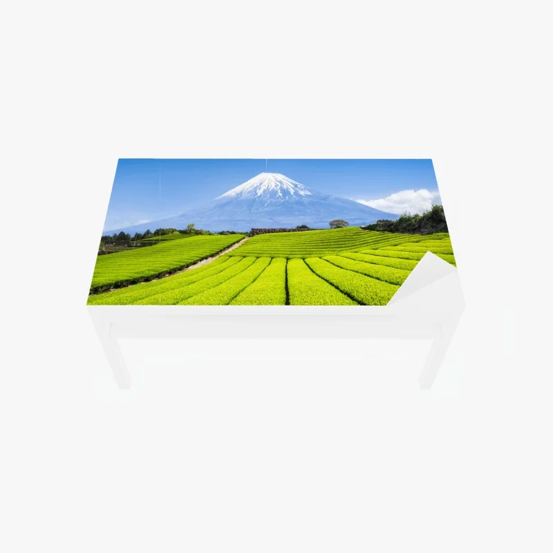 Chapa adhesiva para mesa y escritorio paisaje de campos de té con Monte Fuji al fondo