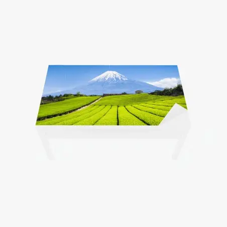 Chapa adhesiva para mesa y escritorio paisaje de campos de té con Monte Fuji al fondo – Pixers®