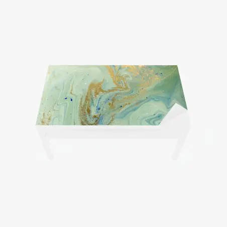 Chapa adhesiva para mesa y escritorio marmolado marino en turquesa y dorado – Pixers®