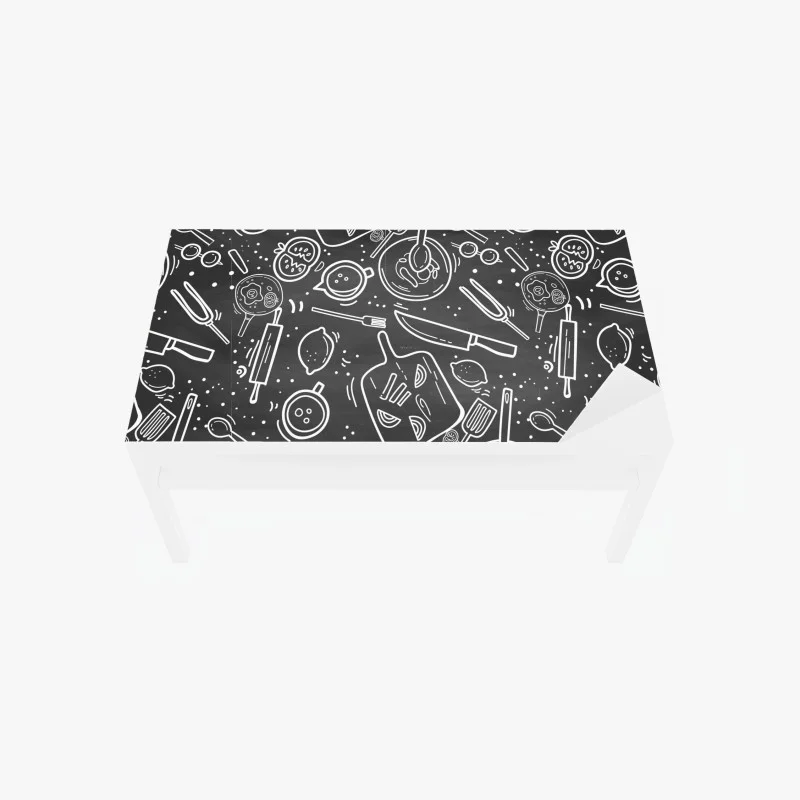 Chapa adhesiva para mesa y escritorio patrón de utensilios de cocina estilo pizarra