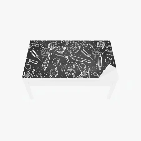 Chapa adhesiva para mesa y escritorio patrón de utensilios de cocina estilo pizarra – Pixers®