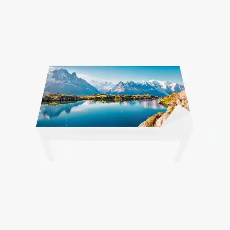 Chapa adhesiva para mesa y escritorio panorama alpino del Lac Blanc y Mont Blanc, Chamonix – Pixers®