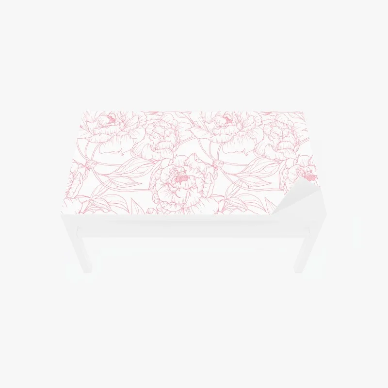 Chapa adhesiva para mesa y escritorio patrón floral de peonías en líneas rosa