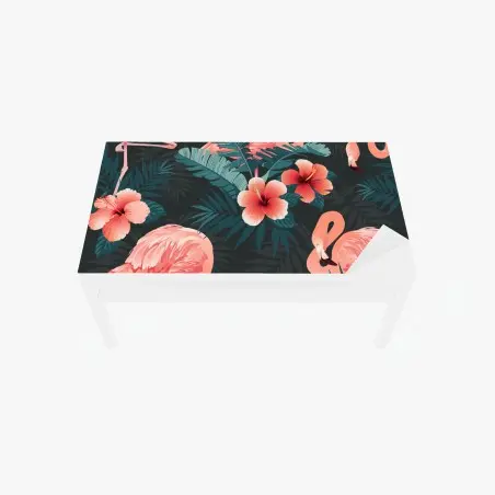 Chapa adhesiva para mesa y escritorio patrón tropical con flamencos y hibiscos – Pixers®