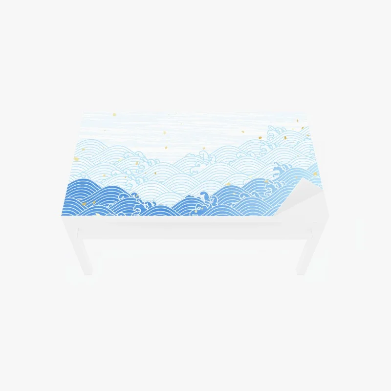 Chapa adhesiva para mesa y escritorio ondas marinas en azul con salpicaduras doradas