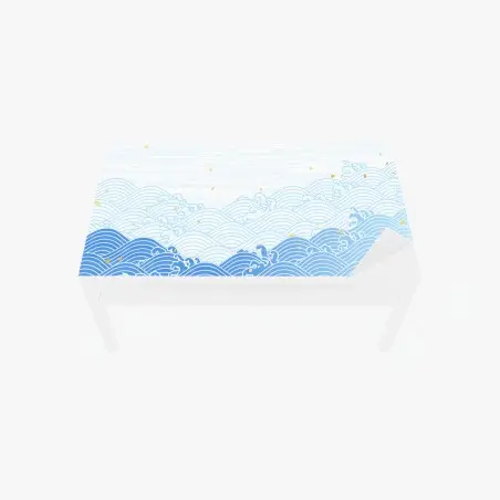 Chapa adhesiva para mesa y escritorio ondas marinas en azul con salpicaduras doradas – Pixers®
