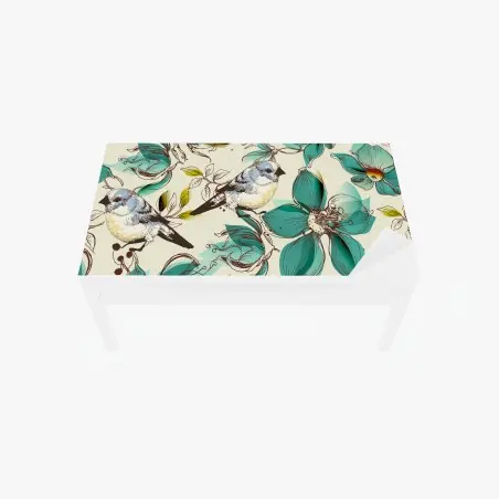 Chapa adhesiva para mesa y escritorio estampado retro de pájaros y flores turquesa – Pixers®
