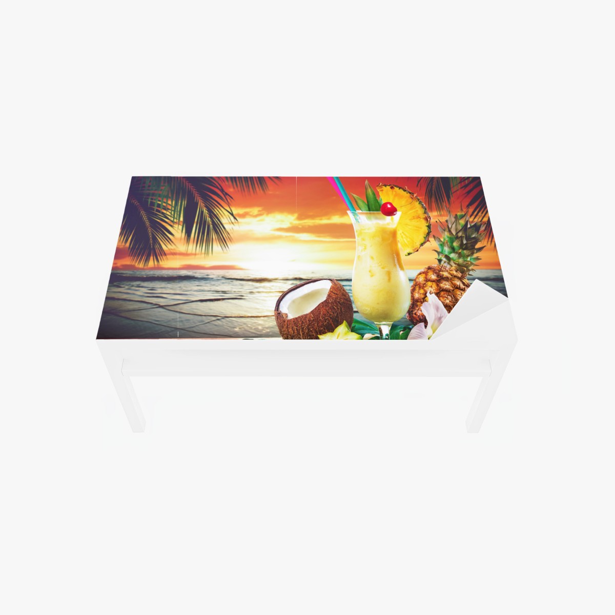 Chapa adhesiva para mesa y escritorio atardecer tropical con cóctel de piña y coco – Pixers®