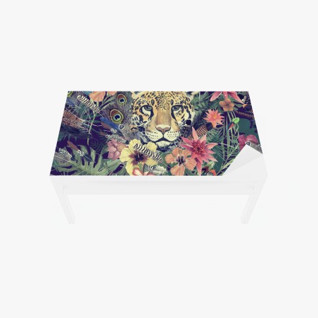 Chapa adhesiva para mesa y escritorio leopardo en selva acuarelada y flores exóticas – Pixers®