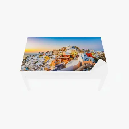 Chapa adhesiva para mesa y escritorio panorama de Santorini al atardecer – Pixers®
