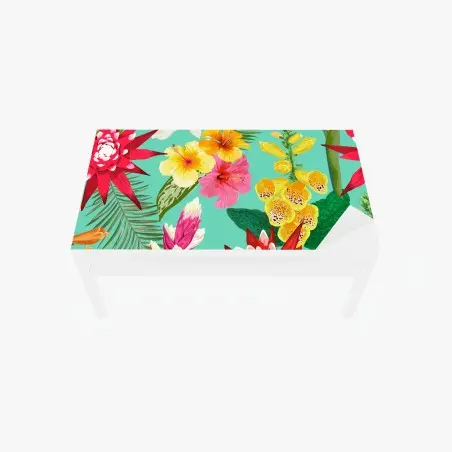 Chapa adhesiva para mesa y escritorio estampado tropical de flores acuareladas sobre fondo turquesa – Pixers®