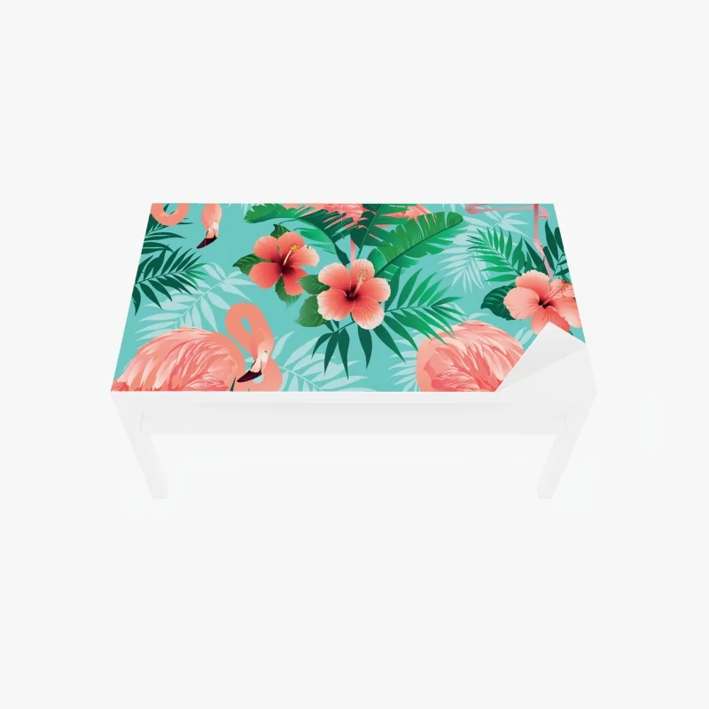 Chapa adhesiva para mesa y escritorio paraíso tropical de flamencos y hibiscos