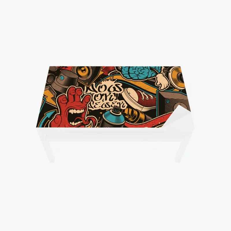 Chapa adhesiva para mesa y escritorio collage urbano de música y arte callejero