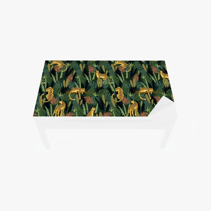 Chapa adhesiva para mesa y escritorio patrón selvático de leopardos dorados