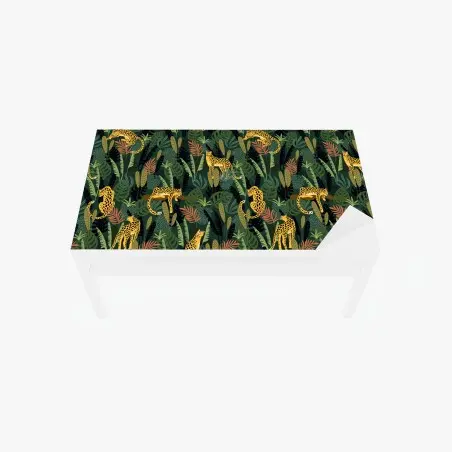 Chapa adhesiva para mesa y escritorio patrón selvático de leopardos dorados – Pixers®