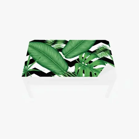 Chapa adhesiva para mesa y escritorio follaje tropical sobre patrón zigzag blanco y negro – Pixers®