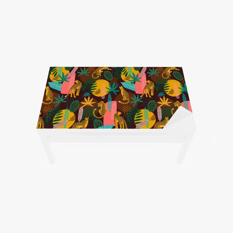 Chapa adhesiva para mesa y escritorio patrón tropical de felinos y hojas