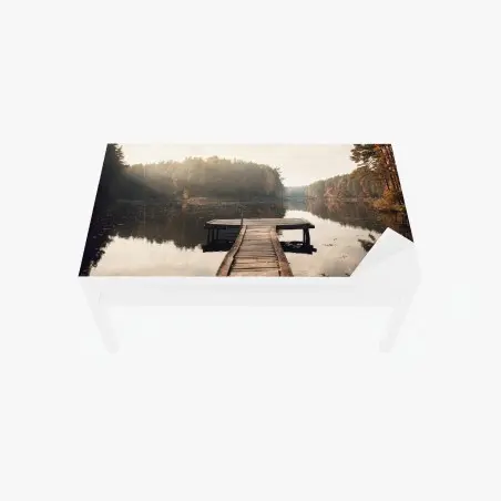 Chapa adhesiva para mesa y escritorio amanecer otoñal en el muelle – Pixers®