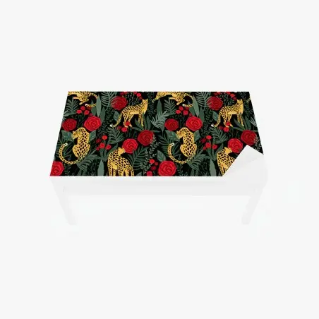 Chapa adhesiva para mesa y escritorio guepardos dorados entre rosas rojas y follaje tropical – Pixers®