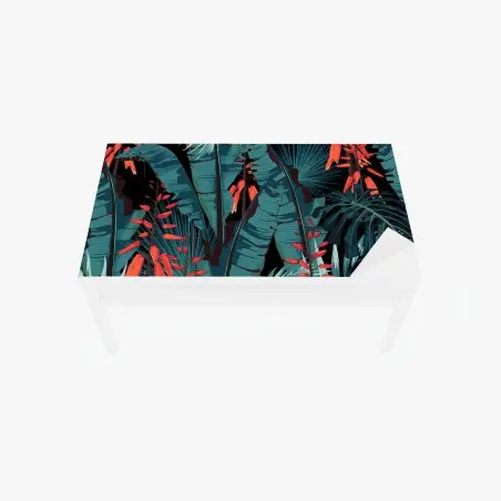 Chapa adhesiva para mesa y escritorio follaje tropical azul con flores rojas – Pixers®