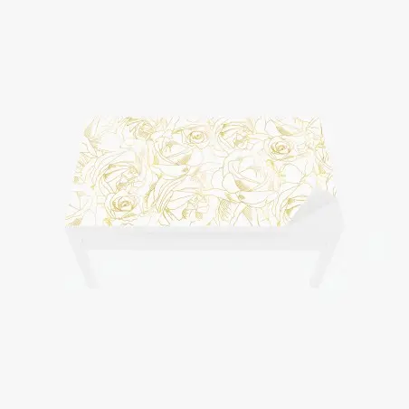 Chapa adhesiva para mesa y escritorio patrón de rosas doradas sobre fondo blanco – Pixers®