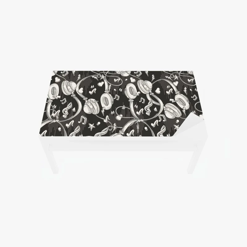 Chapa adhesiva para mesa y escritorio patrón de auriculares y notas musicales