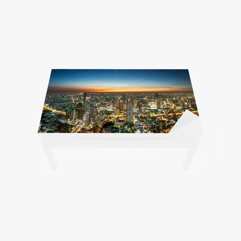 Chapa adhesiva para mesa y escritorio panorama nocturno de Bangkok sobre el río Chaopraya