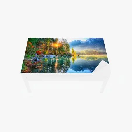Chapa adhesiva para mesa y escritorio amanecer otoñal en Hintersee – Pixers®