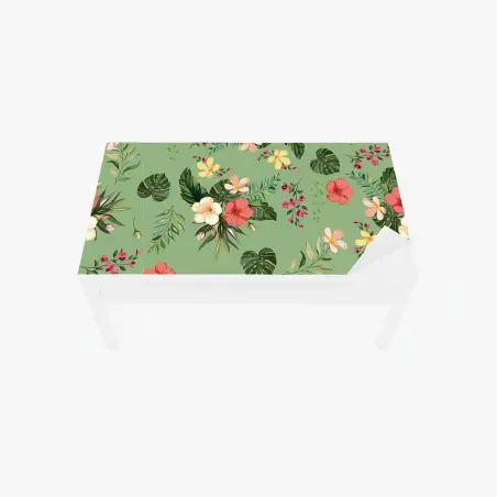 Chapa adhesiva para mesa y escritorio diseño tropical de flores y hojas sobre fondo verde – Pixers®