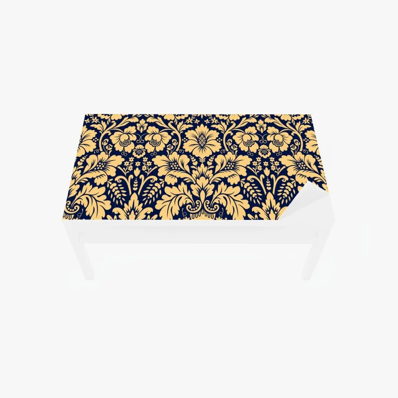 Chapa adhesiva para mesa y escritorio damasco floral elegante en azul marino y dorado