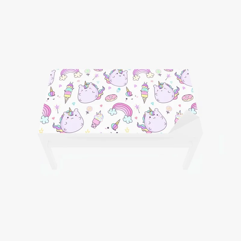 Chapa adhesiva para mesa y escritorio diseño infantil de unicornios kawaii y arcoíris