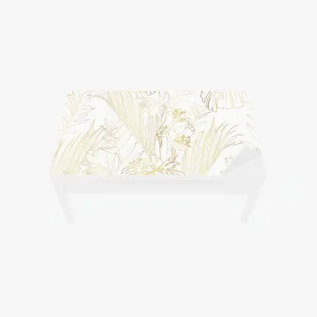 Chapa adhesiva para mesa y escritorio patrón botánico dorado sobre fondo blanco – Pixers®