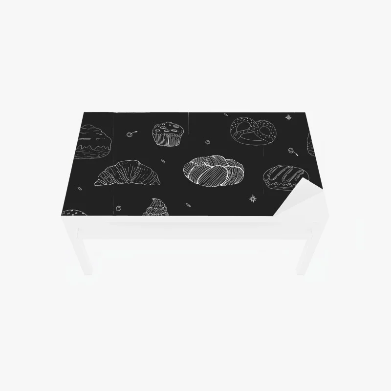 Chapa adhesiva para mesa y escritorio patrón de panadería en blanco y negro
