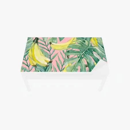 Chapa adhesiva para mesa y escritorio hojas tropicales y bananas en acuarela sobre fondo rosa – Pixers®